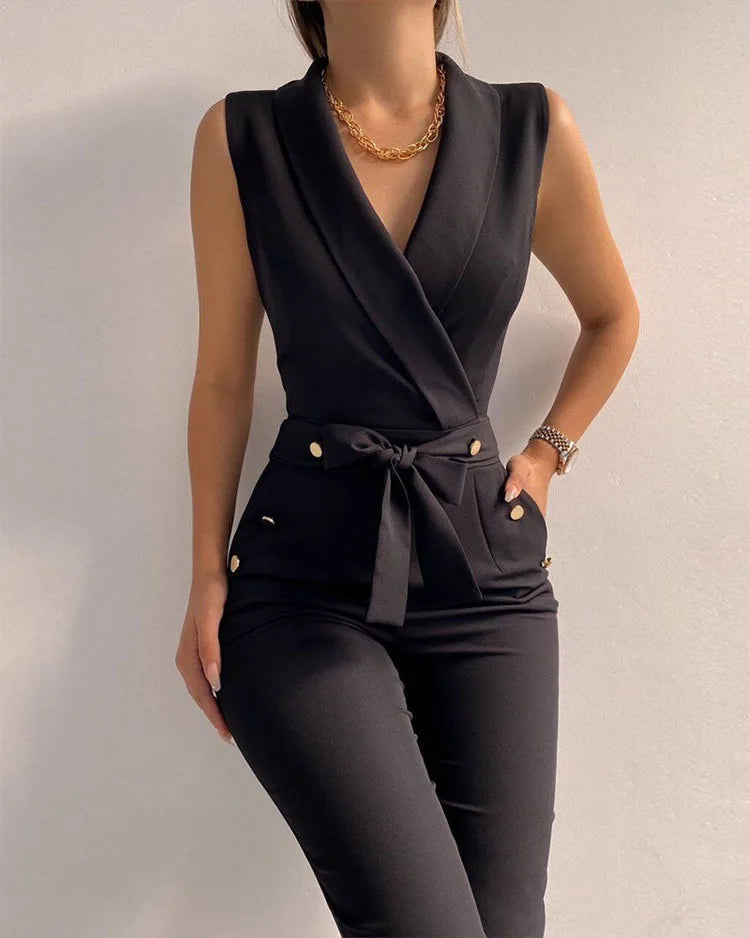 Damen-Eleganter ärmelloser Jumpsuit mit Wickelausschnitt