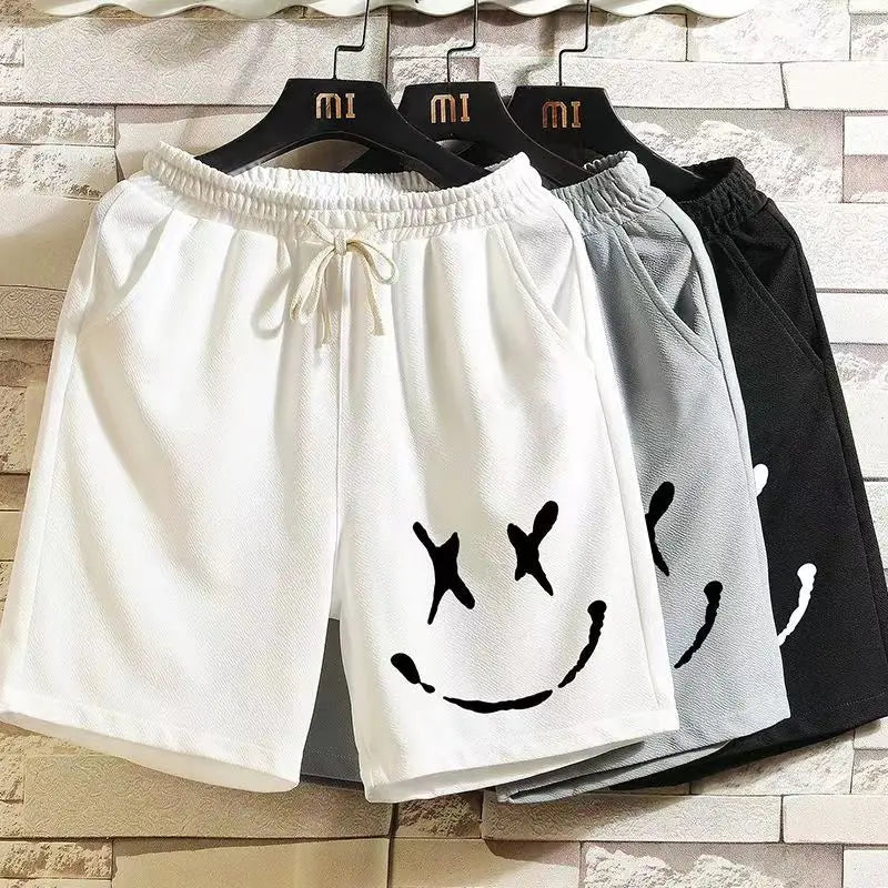Herren-Trainingsshorts mit elastischem Bund und Smiley-Grafik
