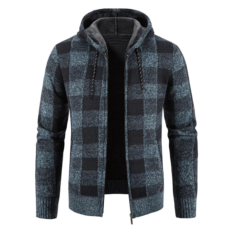 Herren-Winterjacke mit Kapuze und Karomuster