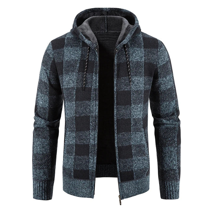 Herren-Winterjacke mit Kapuze und Karomuster