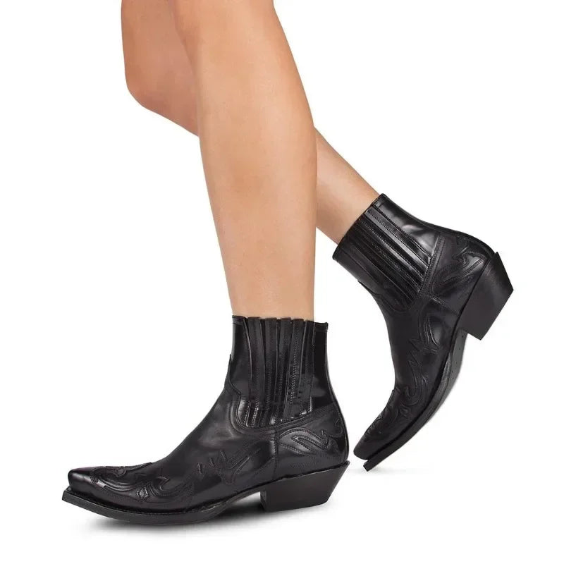 Unisex-Cowboystiefeletten aus Kunstleder mit Western-Prägung