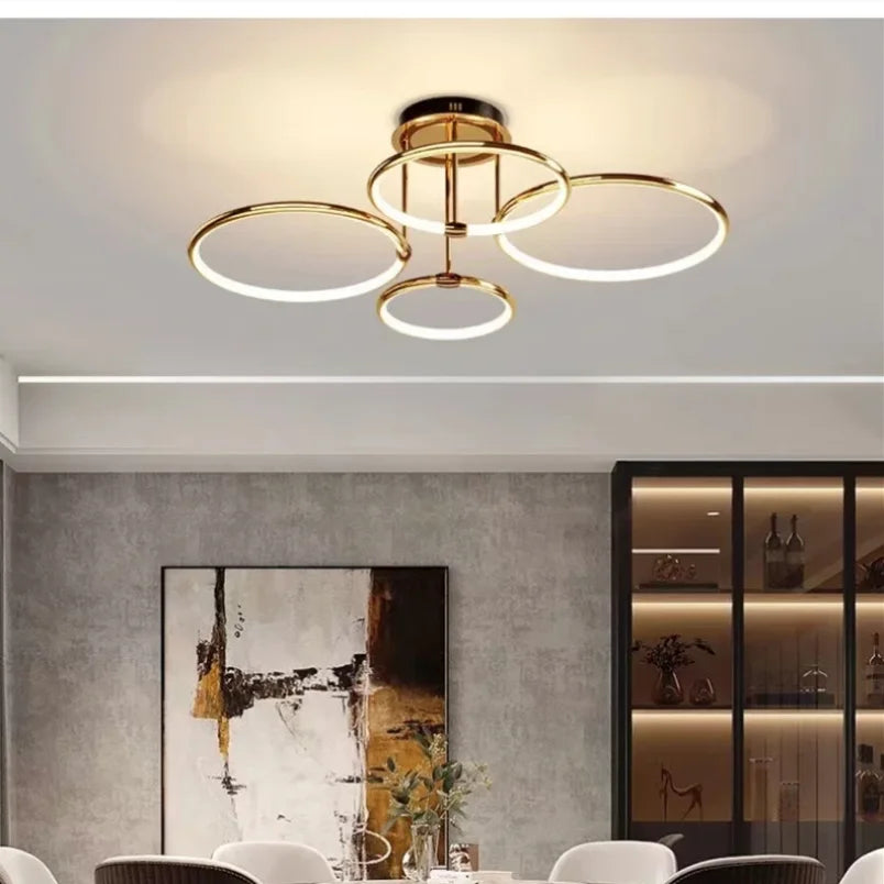 Moderne LED-Deckenleuchte mit Ringen – geometrische Kronleuchter-Form