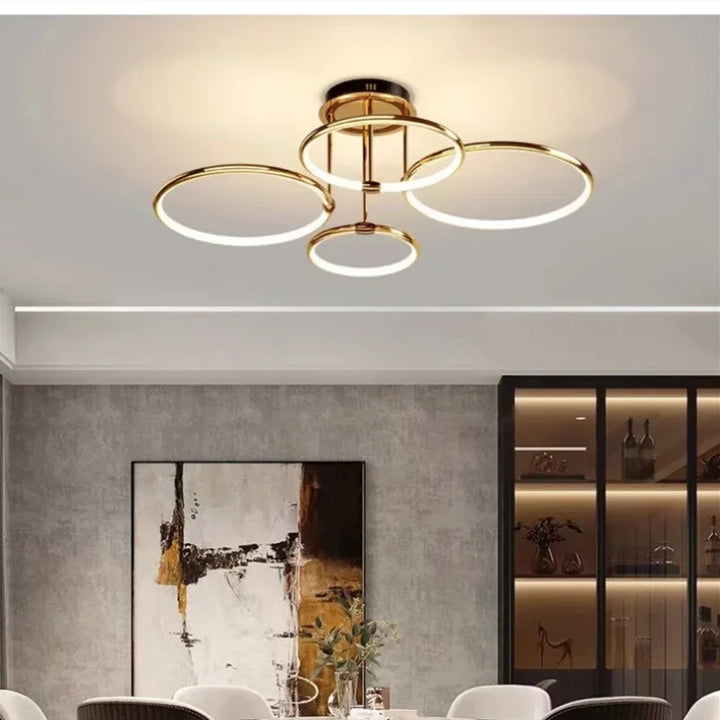 Moderne LED-Deckenleuchte mit Ringen – geometrische Kronleuchter-Form