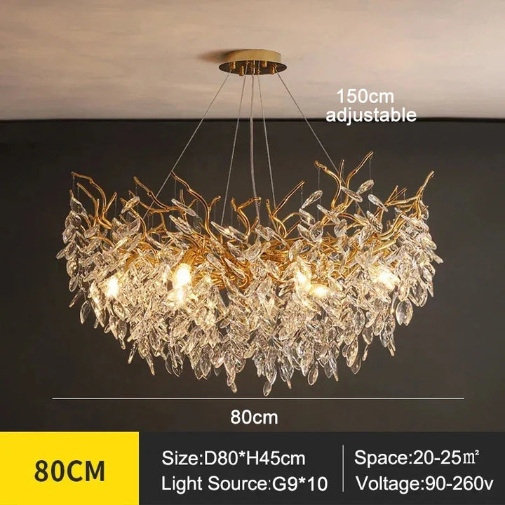 Kronleuchter mit Kristallblättern – elegantes Astdesign