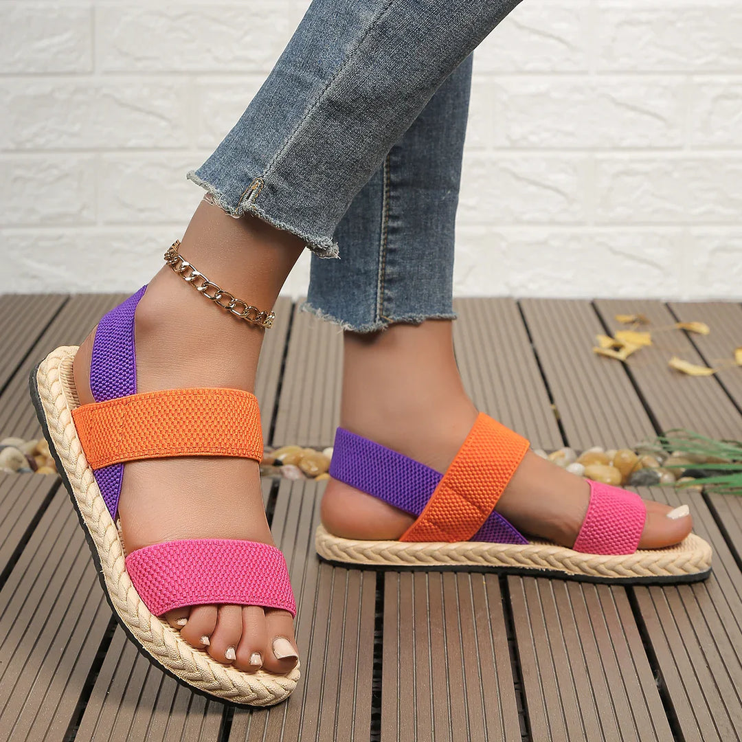 Bunte Damensandalen mit Espadrille-Sohle