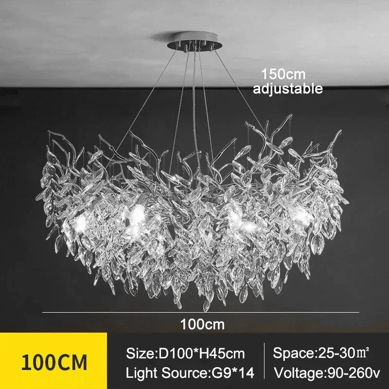 Kronleuchter mit Kristallblättern – elegantes Astdesign