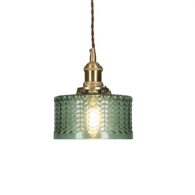 Pendelleuchte im Vintage-Stil mit gerilltem Glasschirm und Goldfinish