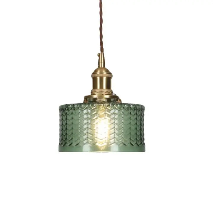 Pendelleuchte im Vintage-Stil mit gerilltem Glasschirm und Goldfinish