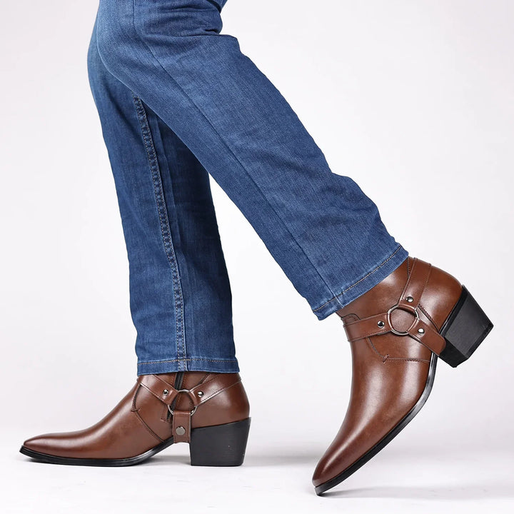 Unisex-Cowboystiefeletten aus Kunstleder mit Western-Prägung