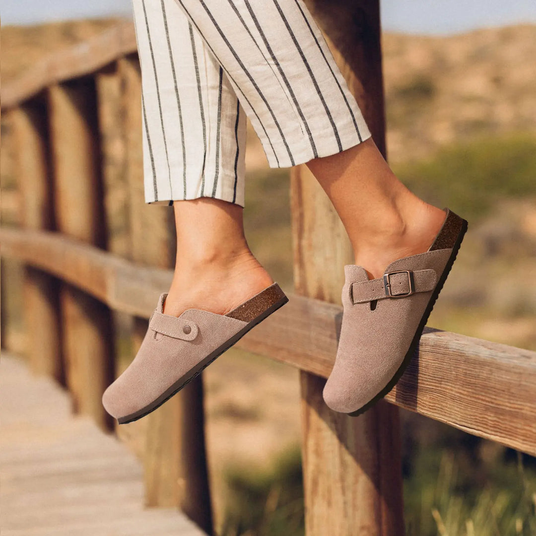 Damen-Sandalen aus Wildleder mit Korksohle