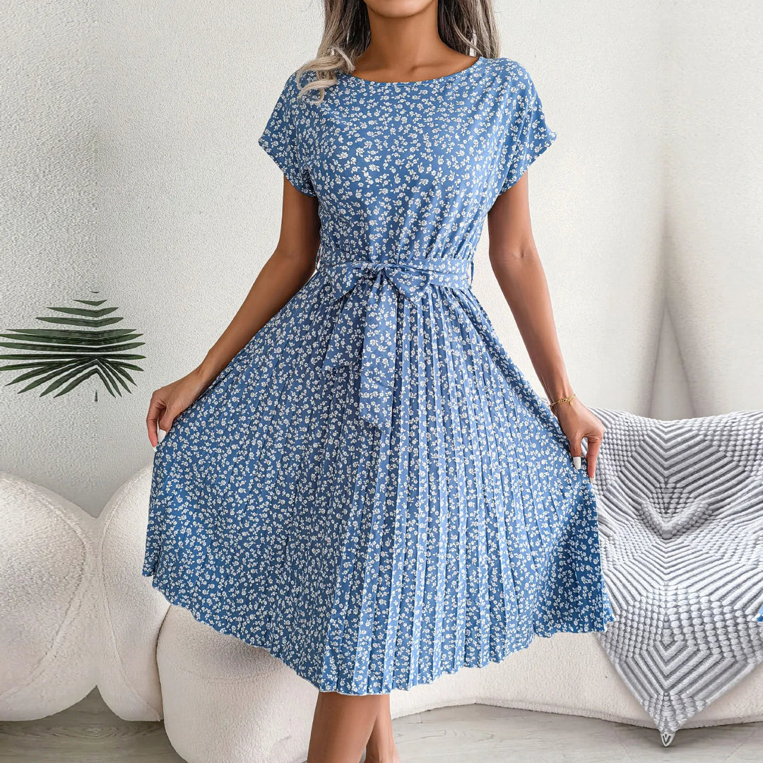 Damen Midikleid mit Blumenmuster und Gürtel
