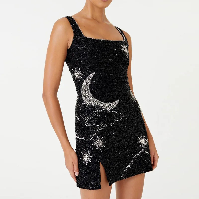 Glamouröses Pailletten-Minikleid mit Beinschlitz und Stretchstoff