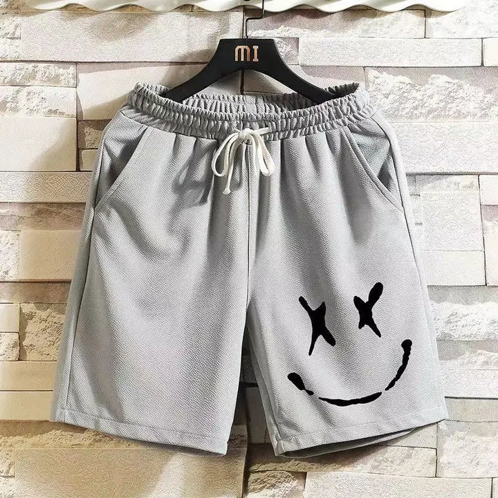 Herren-Trainingsshorts mit elastischem Bund und Smiley-Grafik