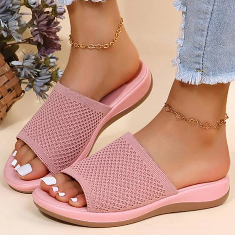 Damen Orthopädische Sommer-Pantoletten mit weicher Sohle & Textilriemen
