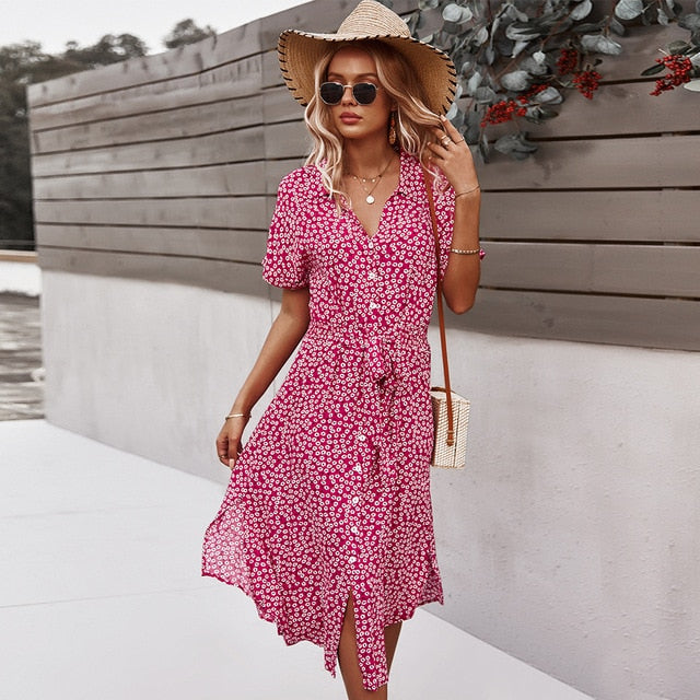 Sommerliches Midikleid mit Blumendruck