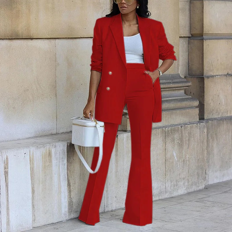 Eleganter Damen-Hosenanzug mit langer Blazerjacke & weiter Hose
