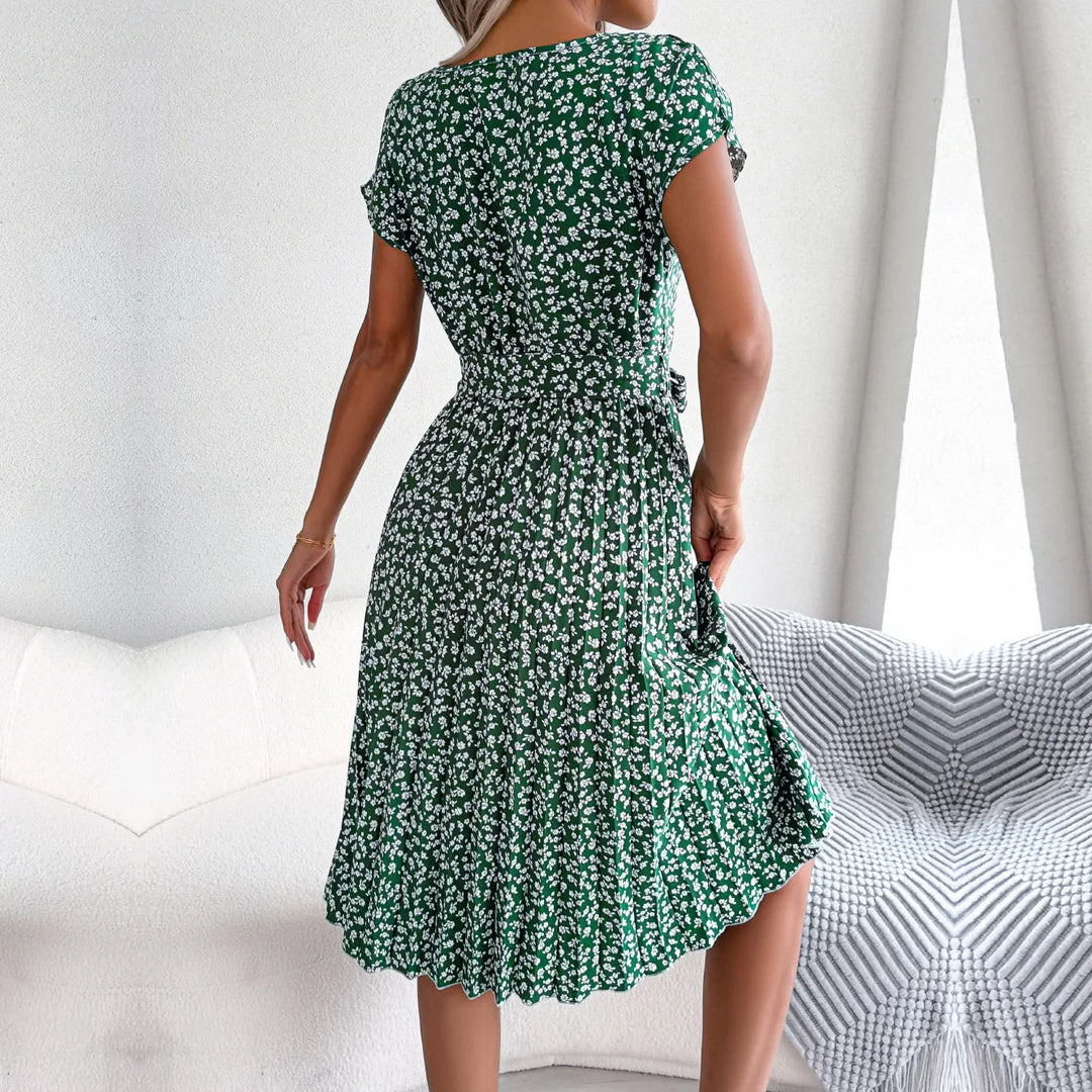 Damen Midikleid mit Blumenmuster und Gürtel