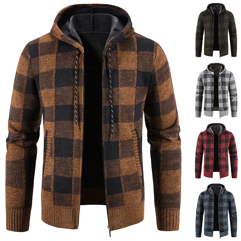 Herren-Winterjacke mit Kapuze und Karomuster