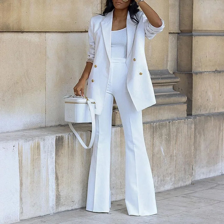 Eleganter Damen-Hosenanzug mit langer Blazerjacke & weiter Hose