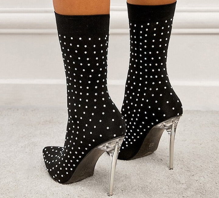 Stilettos mit Kristallen und elastischem Schaft