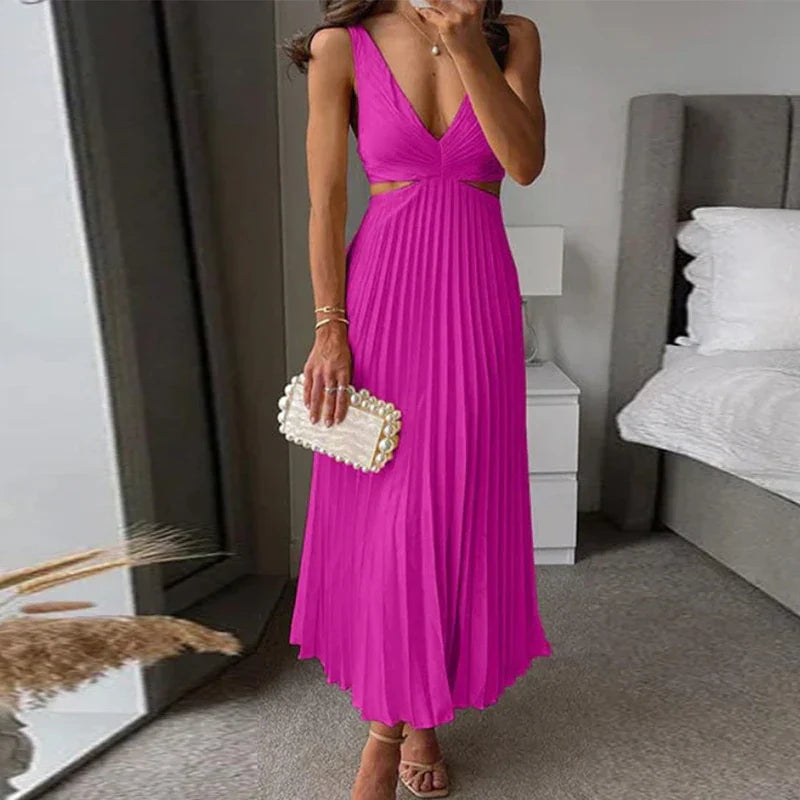 Plissiertes Midikleid mit Wickelausschnitt und schulterfreiem Design