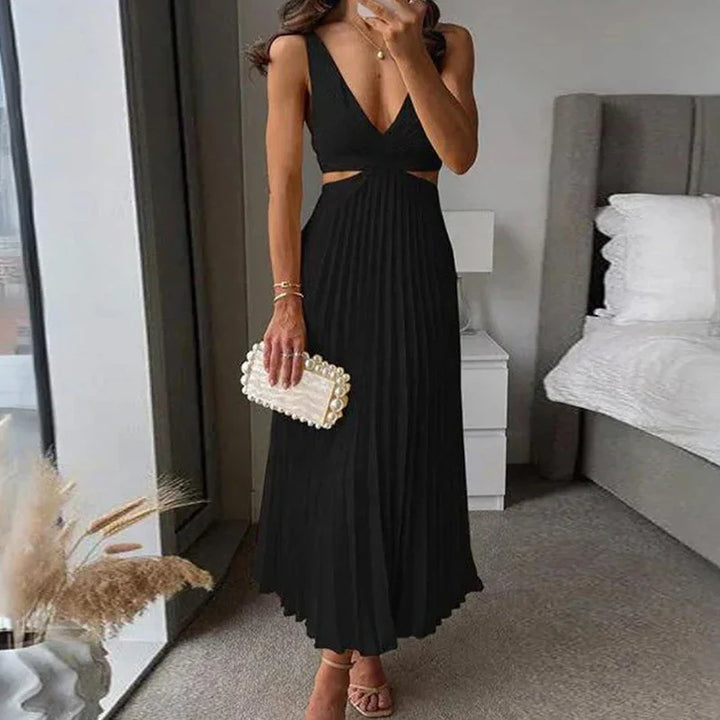 Plissiertes Midikleid mit Wickelausschnitt und schulterfreiem Design