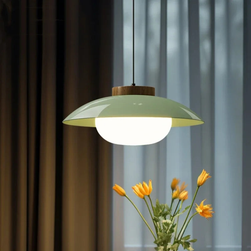 Moderne Glas-Pendelleuchte mit Holzakzent – Minimalistisches Design