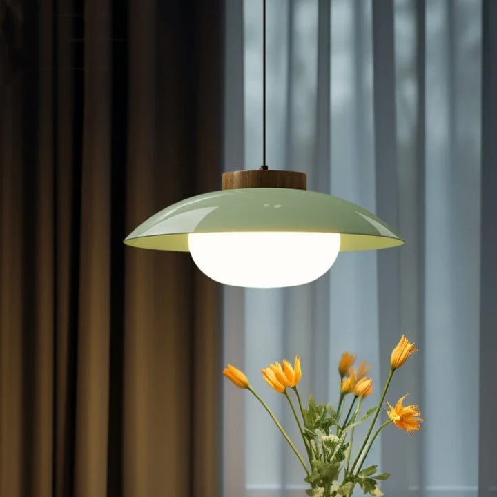 Moderne Glas-Pendelleuchte mit Holzakzent – Minimalistisches Design
