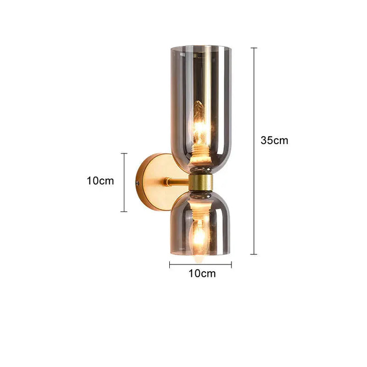 Elegante Wandleuchte mit Rauchglas und goldenem Finish – doppelte Lichtquelle