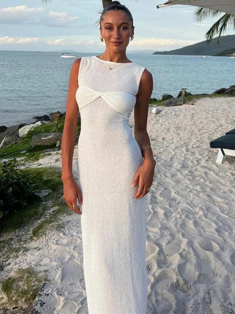Damen Maxikleid mit Schleife und ärmellos