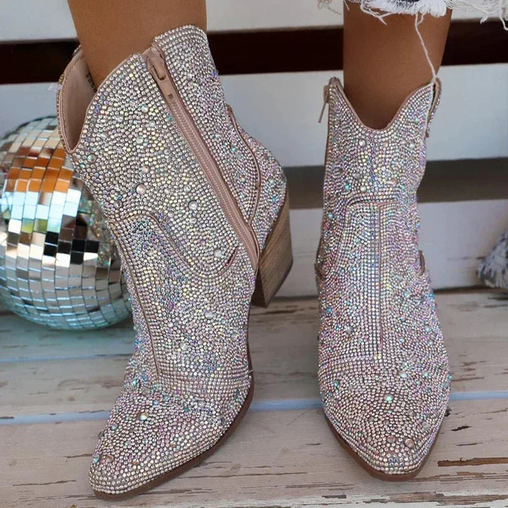 Damen-Cowboystiefel mit Kristallen und Absätzen
