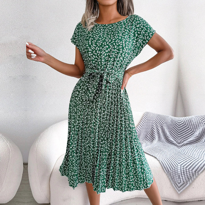 Damen Midikleid mit Blumenmuster und Gürtel