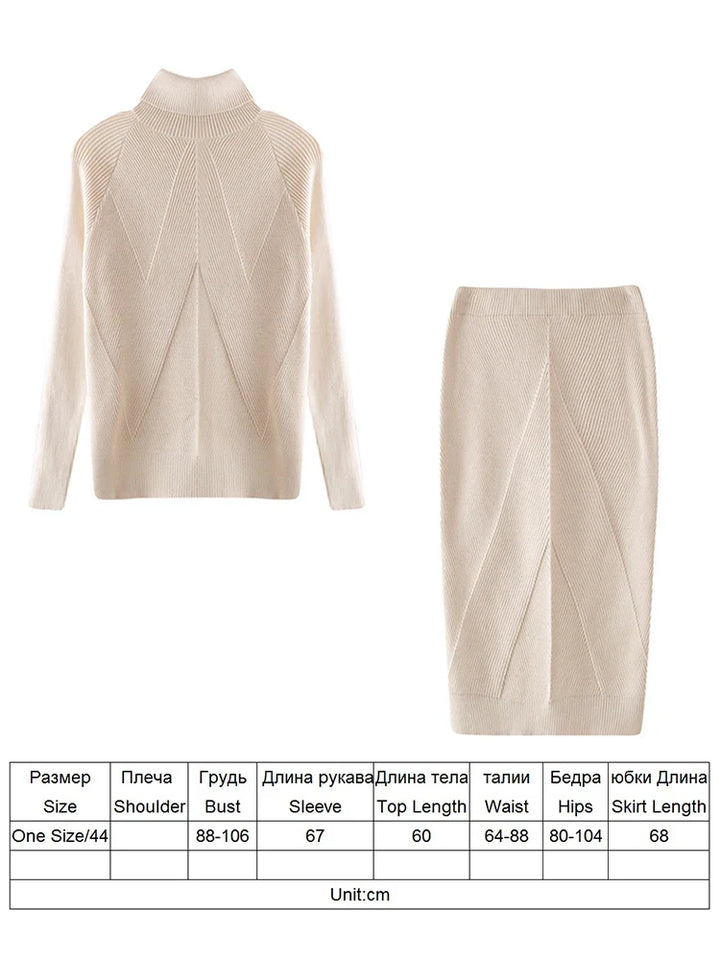 Stylisches Strickset mit Rock und Rollkragenpullover