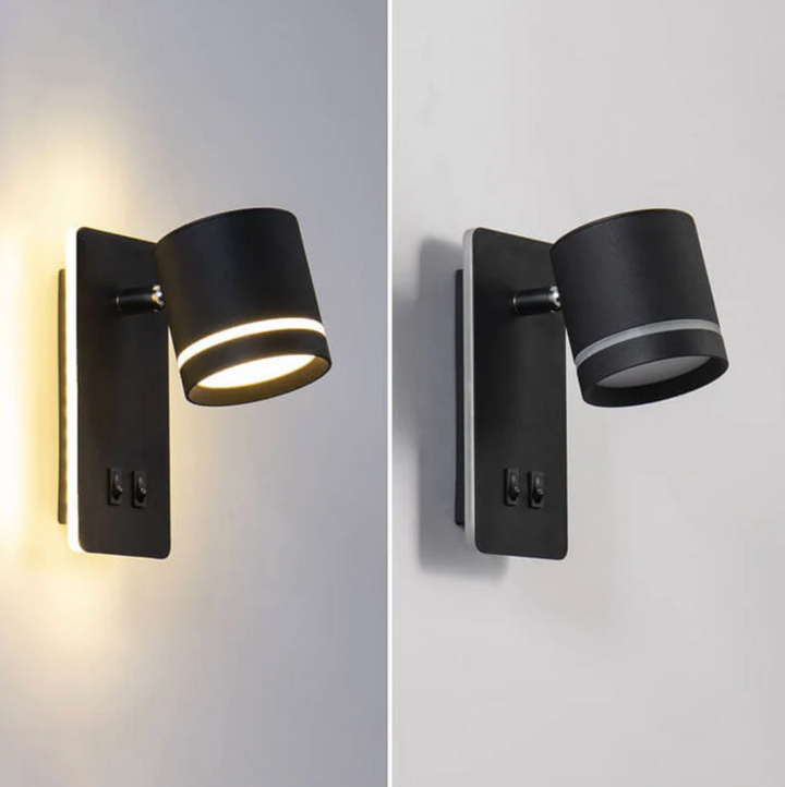 Moderne LED-Wandleuchte mit schwenkbarem Reflektor und Doppelschalter