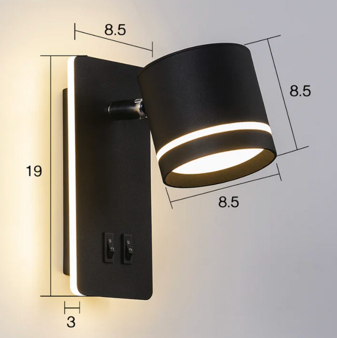 Moderne LED-Wandleuchte mit schwenkbarem Reflektor und Doppelschalter