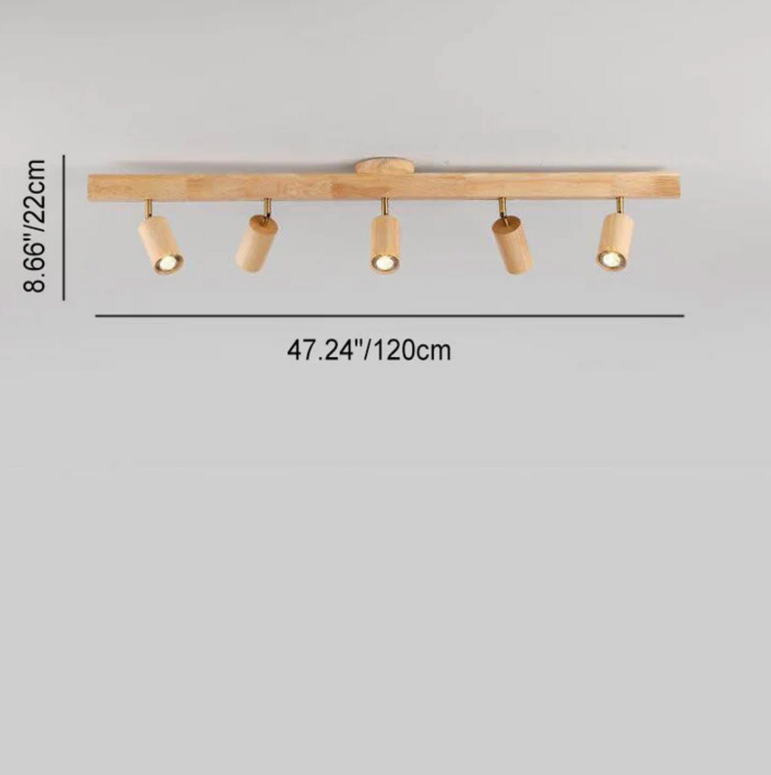 Deckenleuchte aus Holz mit schwenkbaren Spots – Skandinavischer Stil