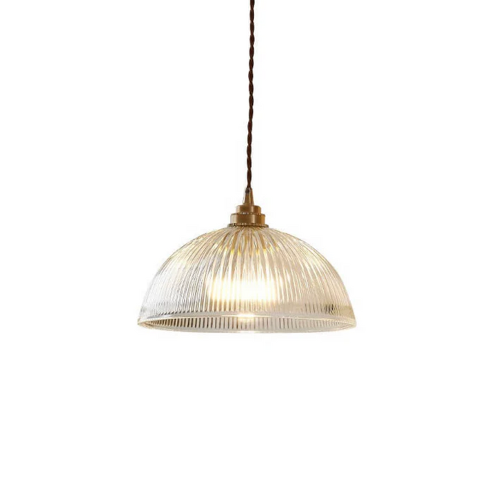 Retro-Pendelleuchte mit gerilltem Glasschirm und Messingfinish