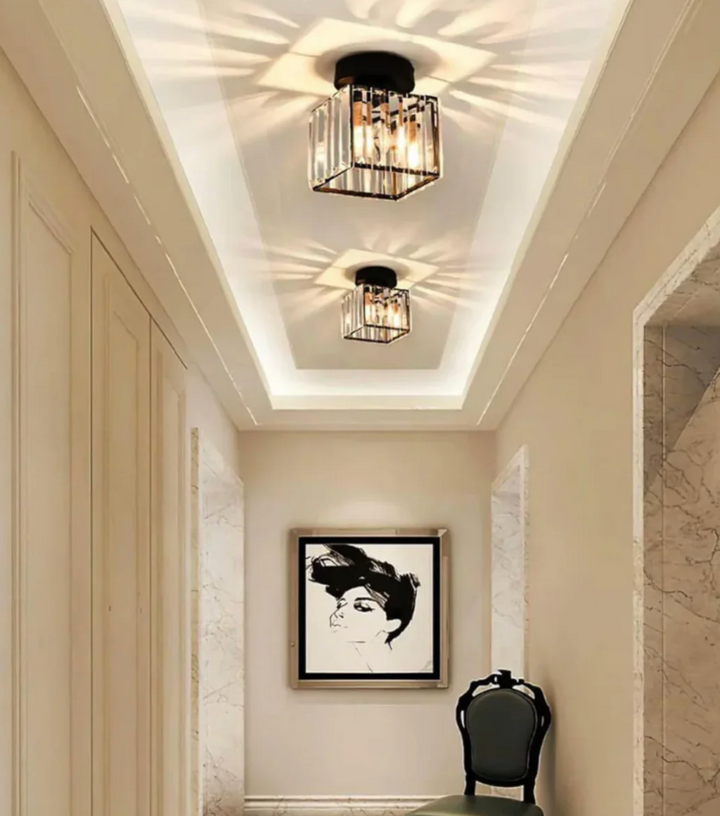 Kristall-Deckenleuchte im Glamour-Stil – moderne Deckenlampe mit transparentem Schirm