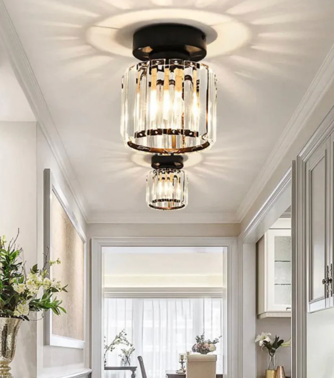 Kristall-Deckenleuchte im Glamour-Stil – moderne Deckenlampe mit transparentem Schirm