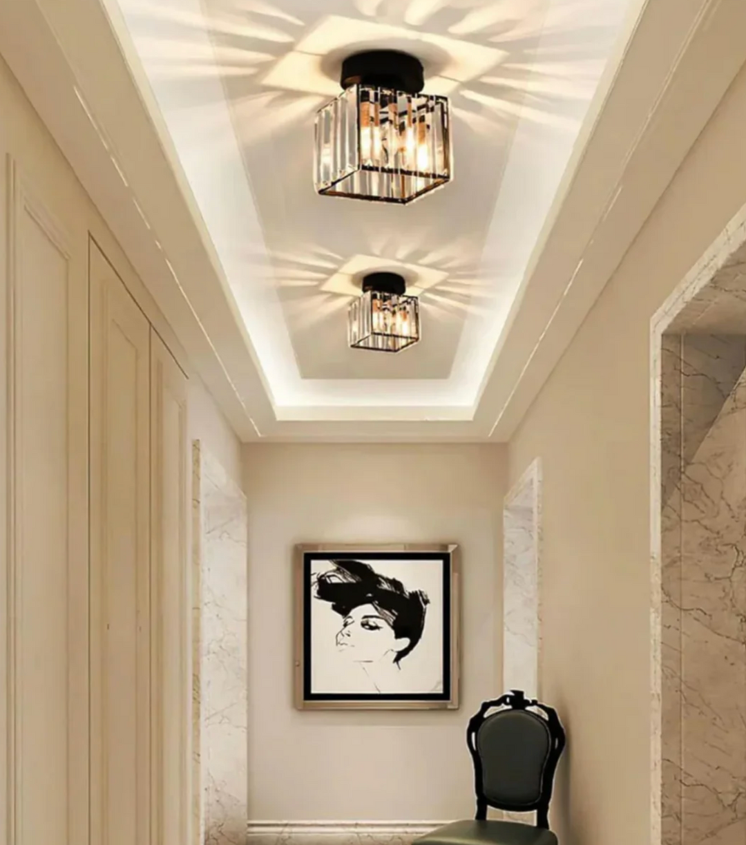 Kristall-Deckenleuchte im Glamour-Stil – moderne Deckenlampe mit transparentem Schirm