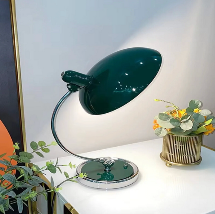 Retro Schreibtischlampe aus Metall mit verchromtem Fuss