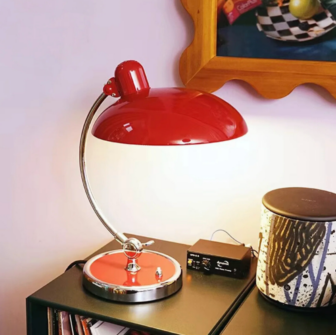 Retro Schreibtischlampe aus Metall mit verchromtem Fuss