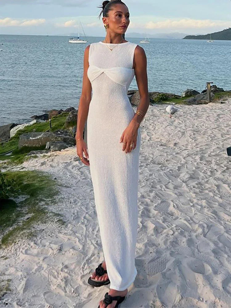 Damen Maxikleid mit Schleife und ärmellos