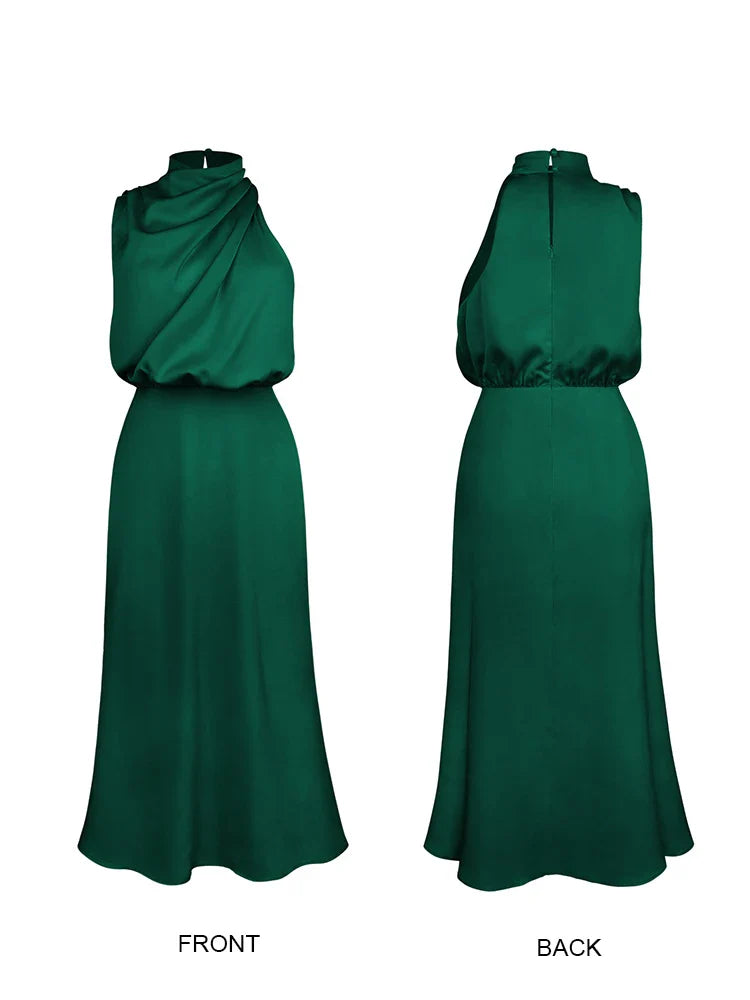 Elegantes Midikleid aus Satin mit asymmetrischem Ausschnitt