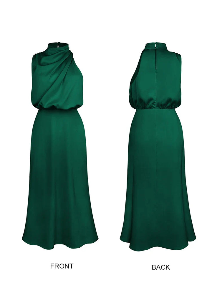 Elegantes Midikleid aus Satin mit asymmetrischem Ausschnitt