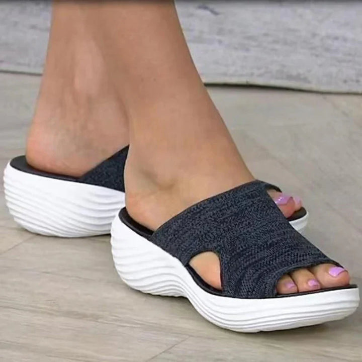 Damen-Plateau-Sandalen aus Stretch-Stoff