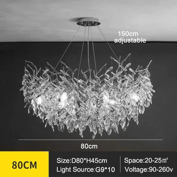 Kronleuchter mit Kristallblättern – elegantes Astdesign
