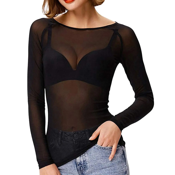 Damen-Netzbluse mit langen Ärmeln