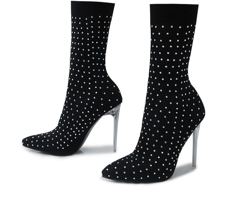 Stilettos mit Kristallen und elastischem Schaft