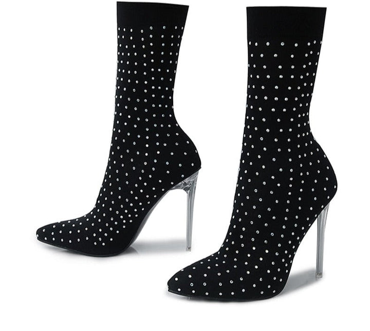 Stilettos mit Kristallen und elastischem Schaft